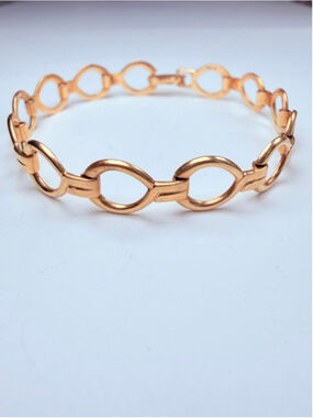 14K Solid Yellow Gold Classic Circle Infinity Loop Link Chain Vintage Bracelet